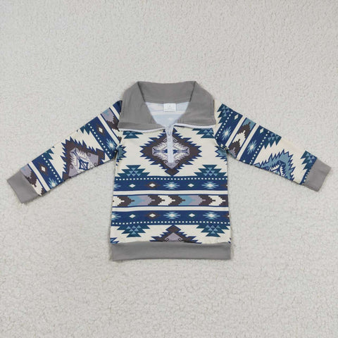 Little boys western aztec grey zip top