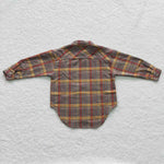 Little boy cotton plaid polo flannel shirt