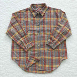 Little boy cotton plaid polo flannel shirt