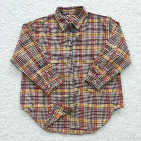 Little boy cotton plaid polo flannel shirt