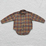 Little boy cotton plaid polo flannel shirt