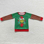 Green christmas boy striped long sleeve t shirt