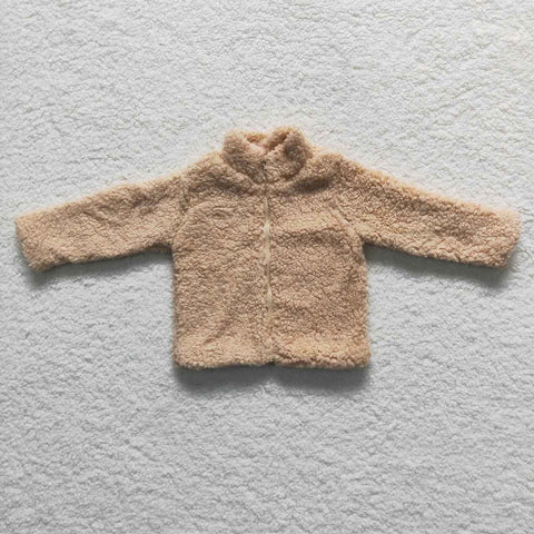 Boy khaki long sleeve sherpa zip top