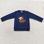 Little boy ruffle long sleeve duck applique navy t shirt