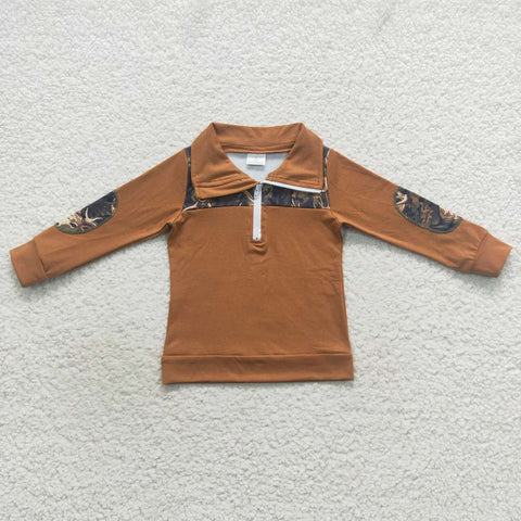 BT0305 Little boy brown reindeer long sleeve top-promotion 2024.12.14