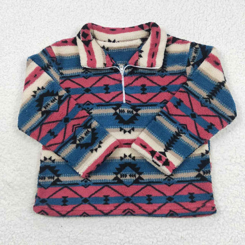 Kids boy western aztec zipper sherpa top