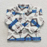 Boy winter aztec blue long sleeve zipper top