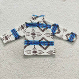 Boy winter aztec blue long sleeve zipper top