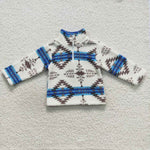 Boy winter aztec blue long sleeve zipper top