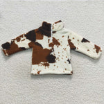 Kids boy brown print winter warm zipper top