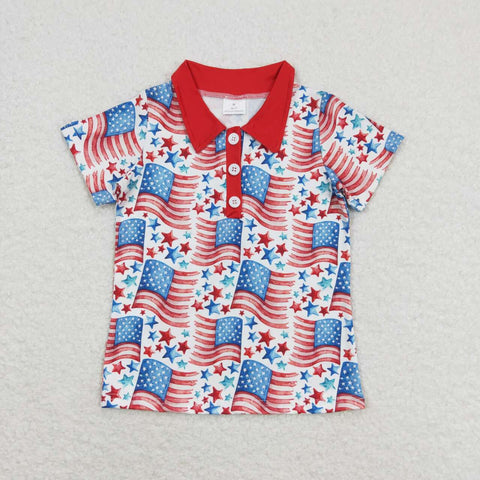 BT0565 baby boy clothes star flag boy 4th of July patriotic tshirt