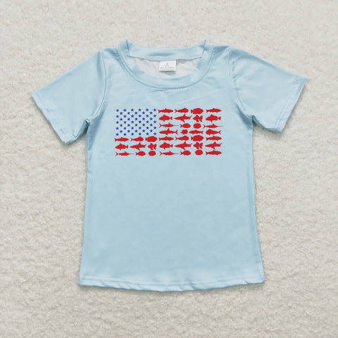 BT0614  baby boy clothes fish 4th of July patriotic boy summer tshirt