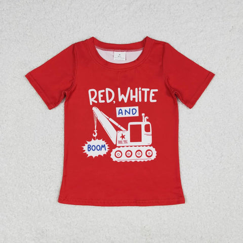 BT0652  baby boy clothes red truck 4th of July patriotic boy summer tshirt