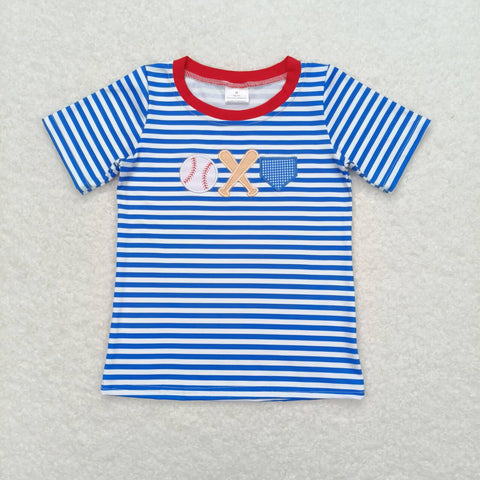 BT0657  baby boy clothes embroidery baseball stripes boy summer tshirt