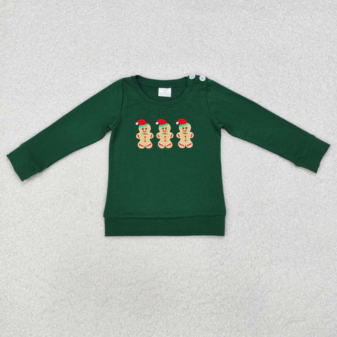 BT0817   toddler  boy clothes embroidery gingerbread man boy christmas winter top shirt