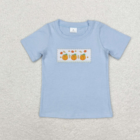 BT0833   toddler boy clothes embroidery pumpkin  boy  thanksgiving  top shirt