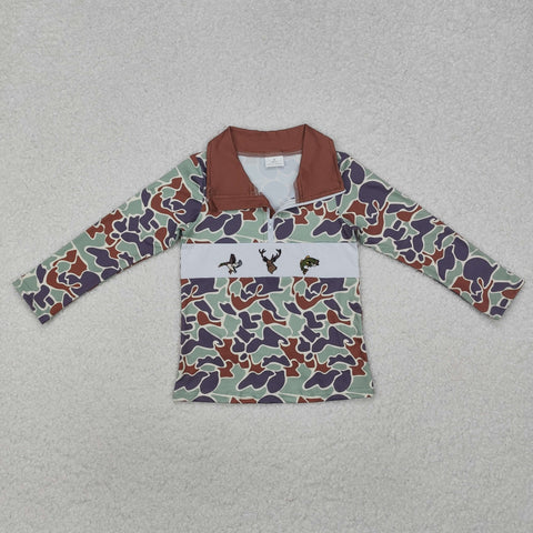 BT0902   toddler boy clothes embroidery mallard camo boy winter top pullover