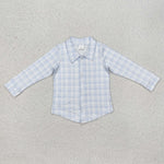 BT1075   toddler boy clothes blue gingham boy winter top shirt