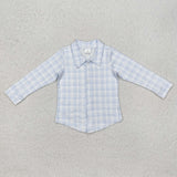 BT1075   toddler boy clothes blue gingham boy winter top shirt