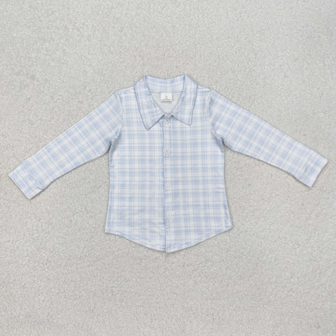 BT1075   toddler boy clothes blue gingham boy winter top shirt