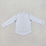 BT1075   toddler boy clothes blue gingham boy winter top shirt