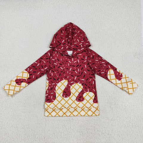 BT1273    toddler boy clothes wine red Ice cream boy winter hoodie top shirt