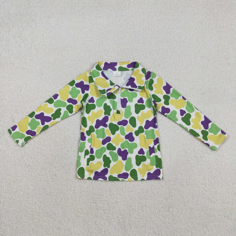 BT1400   toddler boy clothes camo boy mardi gras shirt