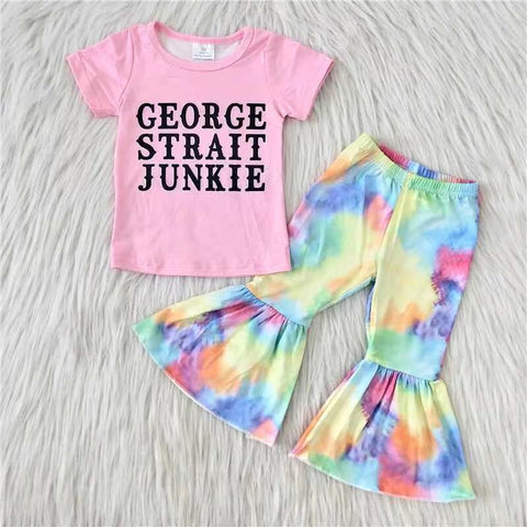 Promotion $5.5/set no MOQ RTS pink short sleeve shirt and pants girls outfits