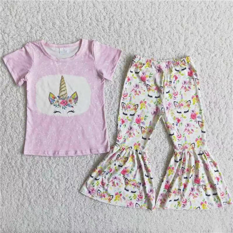 Promotion $5.5/set no MOQ RTS pink short sleeve shirt and pants girls outfits