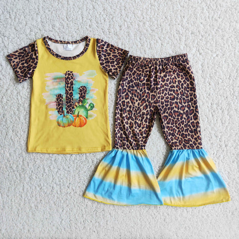 Promotion $5.5/set no MOQ RTS yellow short sleeve shirt and pants girls outfits