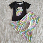 Promotion $5.5/set no MOQ RTS black short sleeve shirt and pants girls outfits