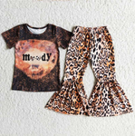 Promotion $5.5/set no MOQ RTS brown short sleeve shirt and pants girls outfits