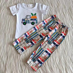 Promotion $5.5/set no MOQ RTS white short sleeve shirt and pants girls outfits