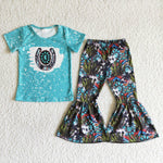 Promotion $5.5/set no MOQ RTS blue short sleeve shirt and pants girls outfits