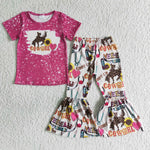 C1-27 Promotion $5.5/set no MOQ RTS red short sleeve shirt and pants girls outfits