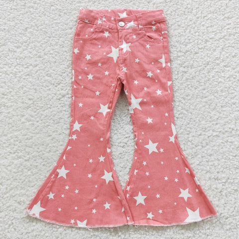 Girl Stars Bell Bottom Pink Jeans