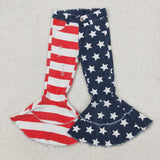 C3-14 Girl Striped & Stars Patchwork Bell Bottom Jeans