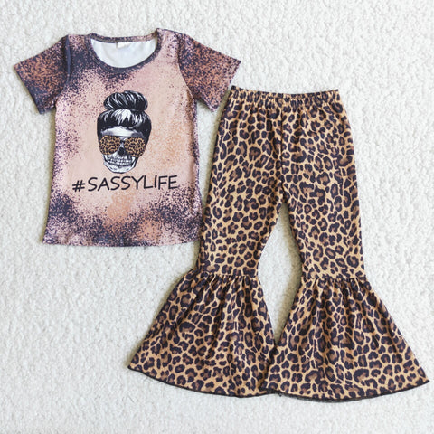 Promotion $5.5/set no MOQ RTS brown short sleeve shirt and pants girls outfits