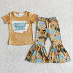 Promotion $5.5/set no MOQ RTS yellow short sleeve shirt and pants girls outfits