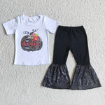 Promotion $5.5/set Thankful white short sleeve shirt and pants girls outfits