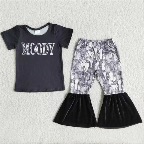 Promotion $5.5/set no MOQ RTS black short sleeve shirt and pants girls outfits