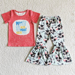 Promotion $5.5/set no MOQ RTS red short sleeve shirt and pants girls outfits