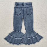 C5-15 Light Blue Double Lace Bell Bottom Girls Pants