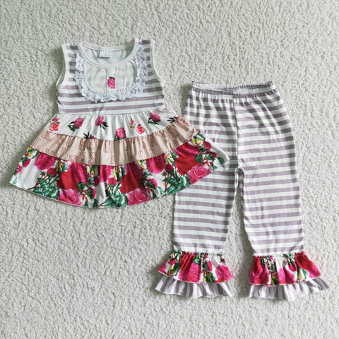 Promotion $5.5/set no MOQ RTS white short sleeve shirt and pants girls outfits