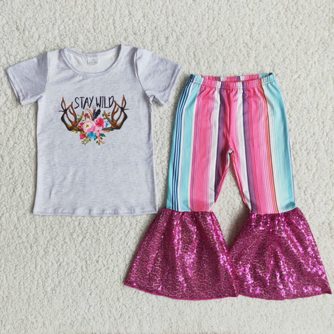 C5-24 Girl Stay Wild Striped Sequin Outfit-promotion 2024.6.29