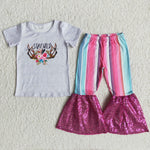 Promotion $5.5/set no MOQ RTS gray short sleeve shirt and pants girls outfits