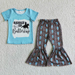 Promotion $5.5/set no MOQ RTS blue short sleeve shirt and pants girls outfits