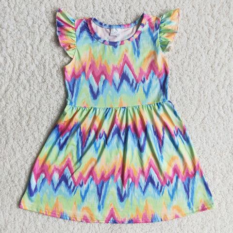 C6-2-1 Girl Colorful Print Flutter Sleeve Dresses-promotion 2024.3.2