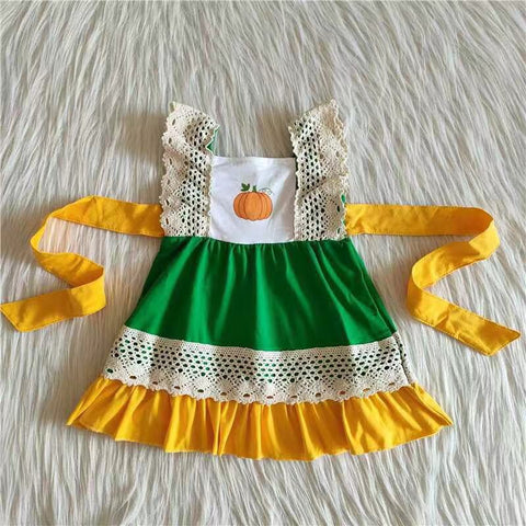 Promotion $5.5/set white yellow and green Halloween sleeveless girls dress