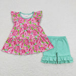 GSSO0615 baby girl clothes pink flower toddler girl summer outfit